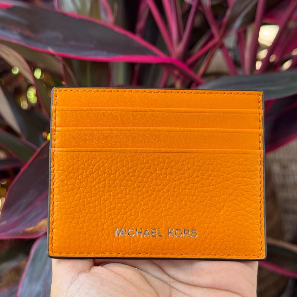 Michael Kors Jet Set Cooper Tall Card Case Wallet Pop Orange